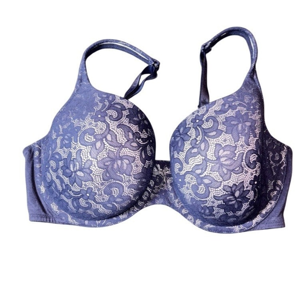 Cacique Lane Bryant T-Shirt Bra Womens Size 38DDD Blue Floral Lace Underwire